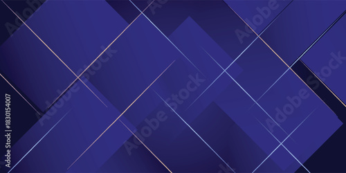 Elegant abstract background featuring dark blue geometric layers with subtle gradients and thin, intersecting golden lines.