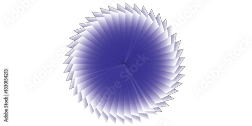 Abstract circular graphic design featuring a swirling vortex of overlapping translucent blue shapes on a white background.