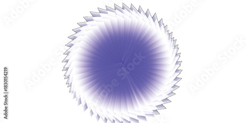 A mesmerizing abstract spiral of layered purple geometric shapes creating a vortex with spiky edges on a white background.