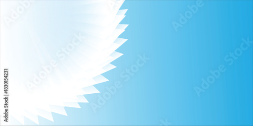 Abstract blue gradient background with a white jagged sunburst graphic in the corner.