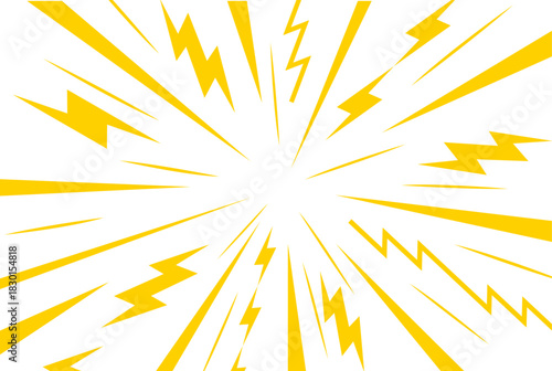 Comic Lines and Thunder Burst Speed Effect. Vector Abstract Explosive Background. Cartoon Anime Book Ray Pattern. Flash Yellow Thunder Bolts.