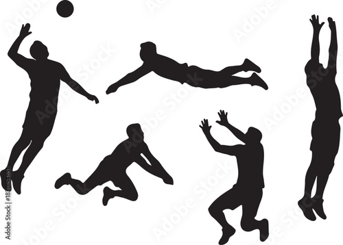 Set of men volleyball player silhouette illustration