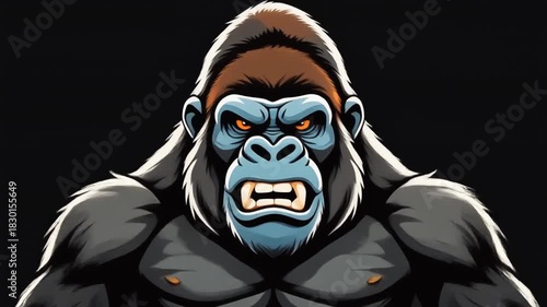 Close-up animation of a gorilla's roaring face