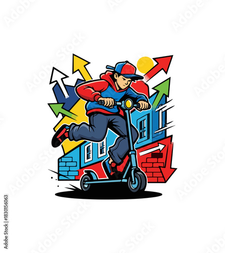 Young boy riding electric scooter with dynamic energy.