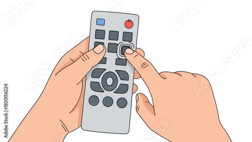 Hand Operating a Remote Control with Finger Pressing a Button for Entertainment or Home Device Usage