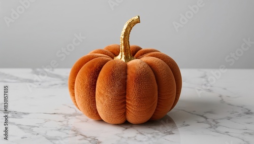 Elegant velvet pumpkin on marble for fall home decor