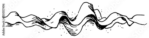 Hand drawn Abstract Wavy Line Soundwave Black and White Doodle Vector Illustration