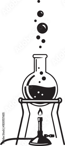 Laboratory equipment heating beaker with boiling liquid scientific experiment research chemical reaction flat vector graphic illustration