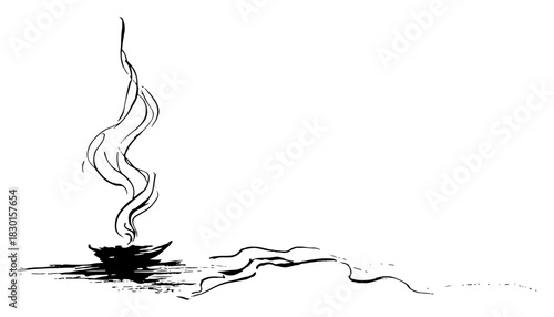 Hand drawn rising smoke from small bowl or incense burner vector sketch of aromatic steam