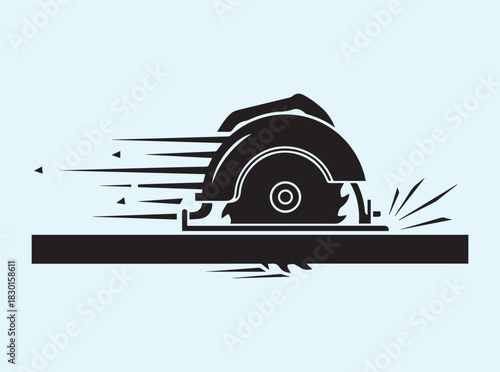 Vector Circular Saw Silhouette Displaying Sharp Cutting Motion on White Background
