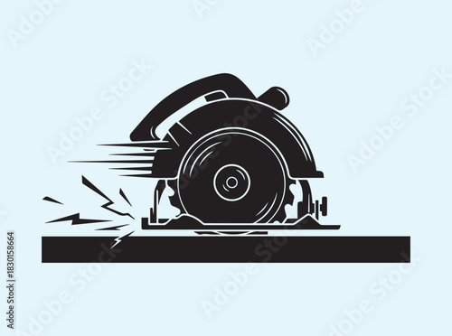 Power Tool Circular Saw Silhouette with Energetic Cutting Motion
