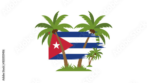 Cuba flag design with palm trees, ideal for travel, culture, and patriotic themes.