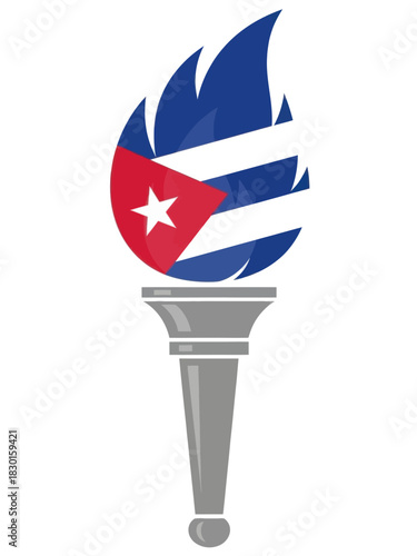 Cuban flag in torch flame. National symbol of cuba, independence and revolution concept.
