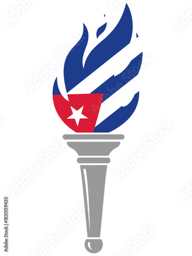 Torch with cuban flag flame. Symbol of freedom, independence, revolution and patriotism.