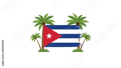 Cuban flag illustration with palm trees, showcasing the country national symbol.