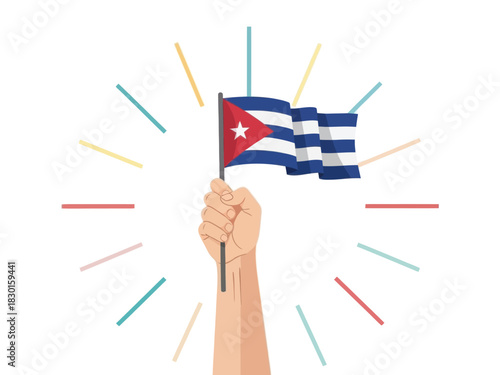 Hand holding the national flag of cuba, a symbol of patriotism and independence.