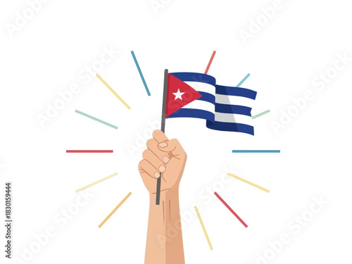 Raised fist holding the national flag of cuba. Patriotic symbol and demonstration.