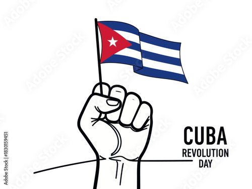 Hand holding the national flag of cuba for the revolution day celebration in july.