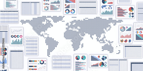 ビジネス資料と世界地図