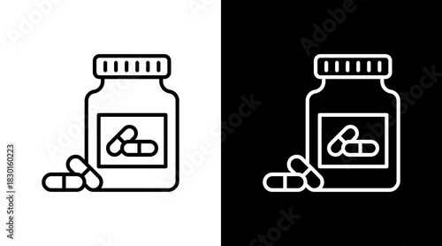 Pill Bottle With Icon Set Design