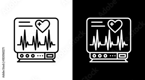 Ecg Monitor With Icon Set Design