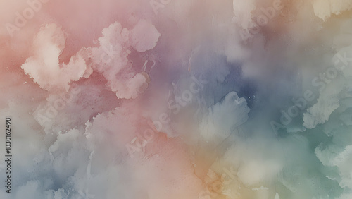 Delicate flowing watercolor washes are softly blended in pale pastel colors across the finely textured paper surface.