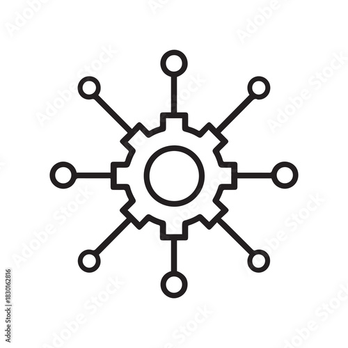 Gear Network Outline Icon Isolated on White Background