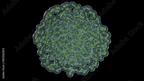 Biofilm formation on flat surface. Buildup of biofilm forming on solid material. 3d render illustration.