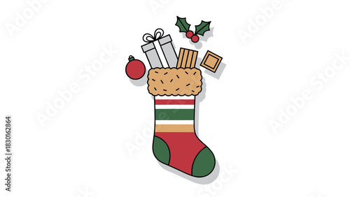 Christmas stocking filled with gifts for holiday season