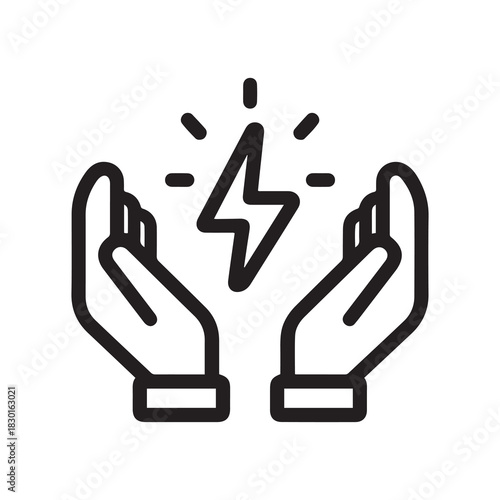 Hands Holding Lightning Bolt Outline Icon Symbolizing Power and Energy