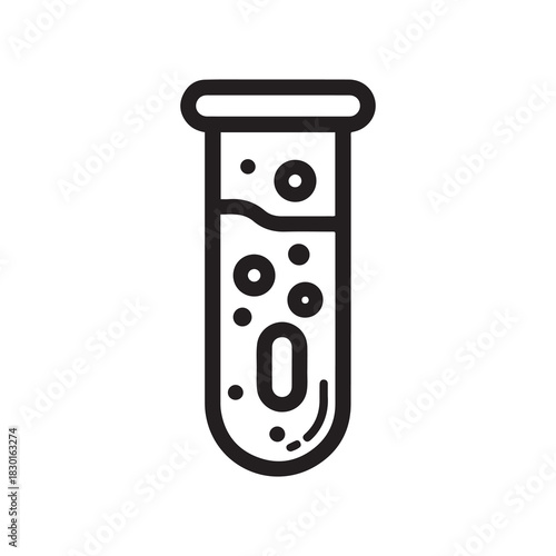 Line Art of Chemical Test Tube with Bubbles Inside