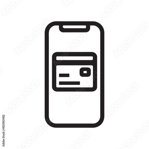 Mobile Phone with Credit Card Symbol Icon in Outline Style Isolated