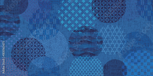 青　和柄　円　模様　背景