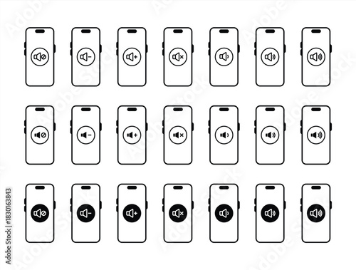 Smartphone volume icon. Smartphone volume speaker level symbol, isolated on white background vector illustration