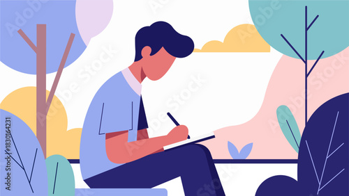 Pastel Flat Illustration of a Student Studying Outdoors While Taking Notes