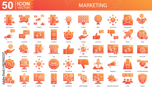 Marketing icon collection set. Containing social marketing, Social Media, marketing, Content marketing, Idea icon. Simple line vector