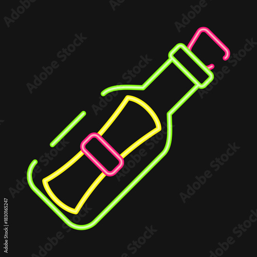 Icon bottle mail. Pirates theme elements. Icon in neon style.