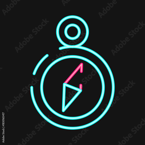 Icon compass. Pirates theme elements. Icon in neon style.