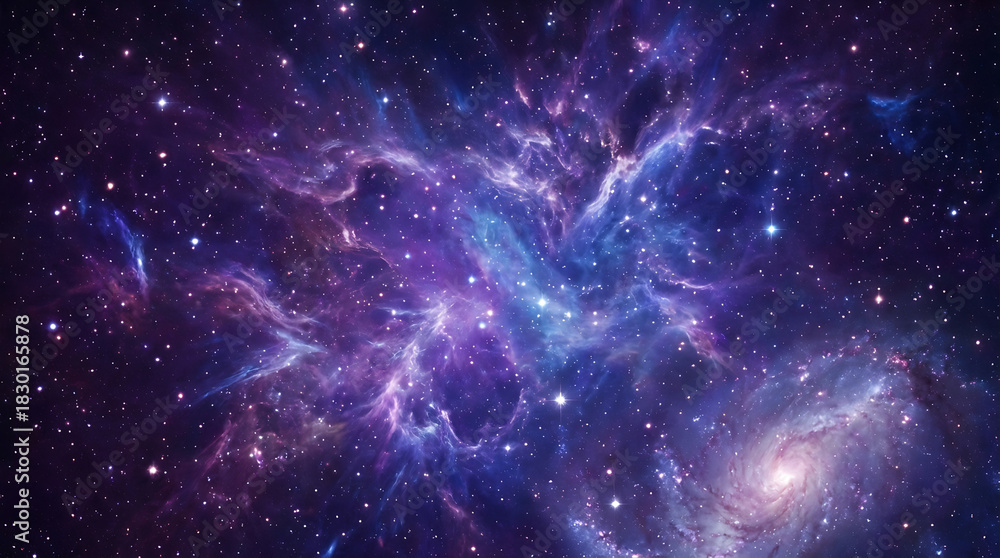 Naklejka premium 幻想的な星雲と満天の宇宙背景 