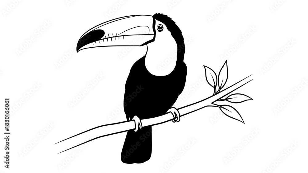 Fototapeta premium Striking toucan perches gracefully on branch, tropical wildlife art for educational resources and designs