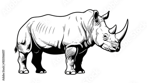 Majestic rhino illustration with bold lines, perfect for conservation themes and wildlife projects, an impactful design