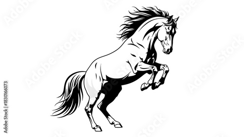 Bold rearing horse illustration, wild mustang strength and grace, powerful equine symbol, freedom and spirit animal