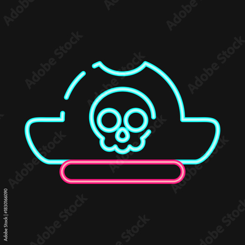 Icon pirate hat. Pirates theme elements. Icon in neon style.