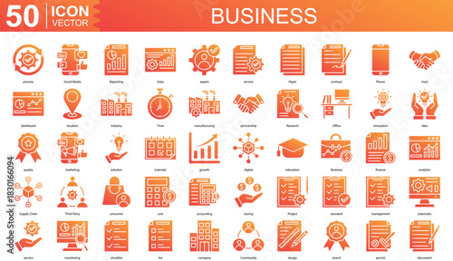 business icon collection set. Containing process, Social Media, Reporting, Data, expert icon.