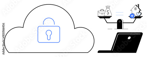 Cloud security concept. Cloud security ensures safe online transactions, protecting financial and property data. Cloud security facilitates fintech, digital services, data protection, online