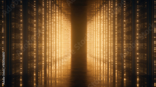 Wallpaper Mural Data center server room network technology information storage corridor lights Glowing data center corridor with endless server racks, twinkling lights, cinematic movement, high resolution detail Torontodigital.ca