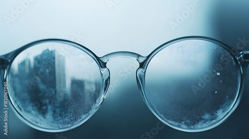 Close-up of Eyeglasses with Reflection, Seeing the World Through a New Perspective