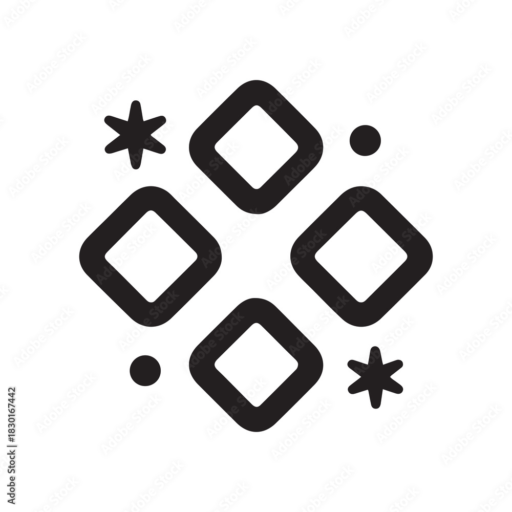 Obraz premium Abstract Icon of Diamonds, Stars, and Dots in Black and White