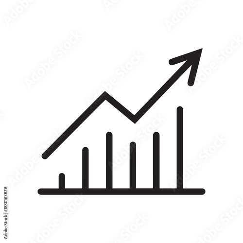Black and White Increasing Bar Graph with Arrow Icon