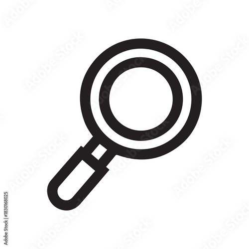 Black and White Magnifying Glass Icon on White Background